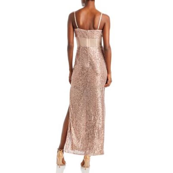 BCBGMAXAZRIA Women's Rosegold Long Sequin Evening Gown Sleeveless Size XXS NWT - Picture 2 of 7